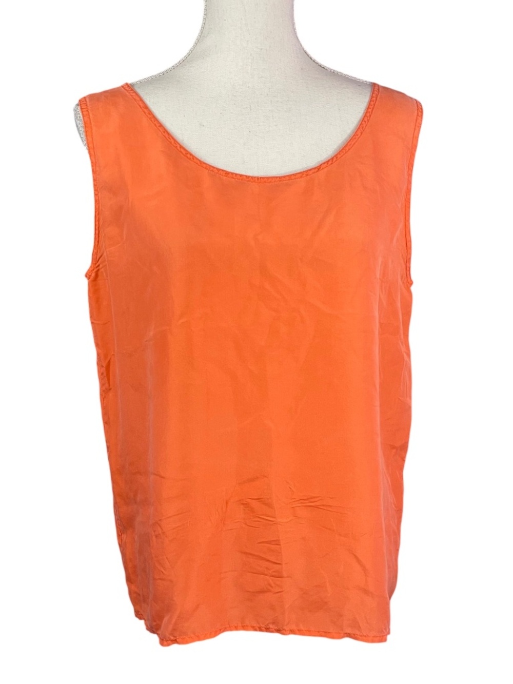 100% Silk Tank M Washable Shell Orange Scoop Neck Sleeveless Top Blouse Coral